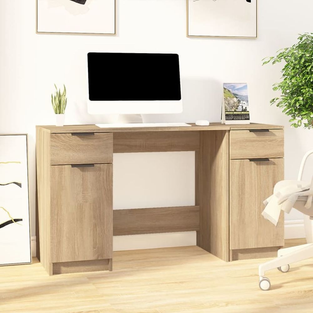 vidaXL Desk with Side Cabinet White Engineered Wood S0671070747