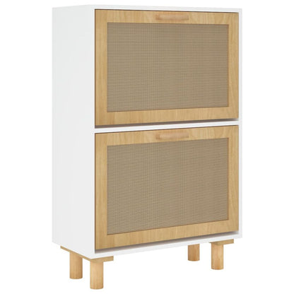 Shoe Cabinet White 52x25x80 cm Engineered Wood&Natural Rattan S0671090768