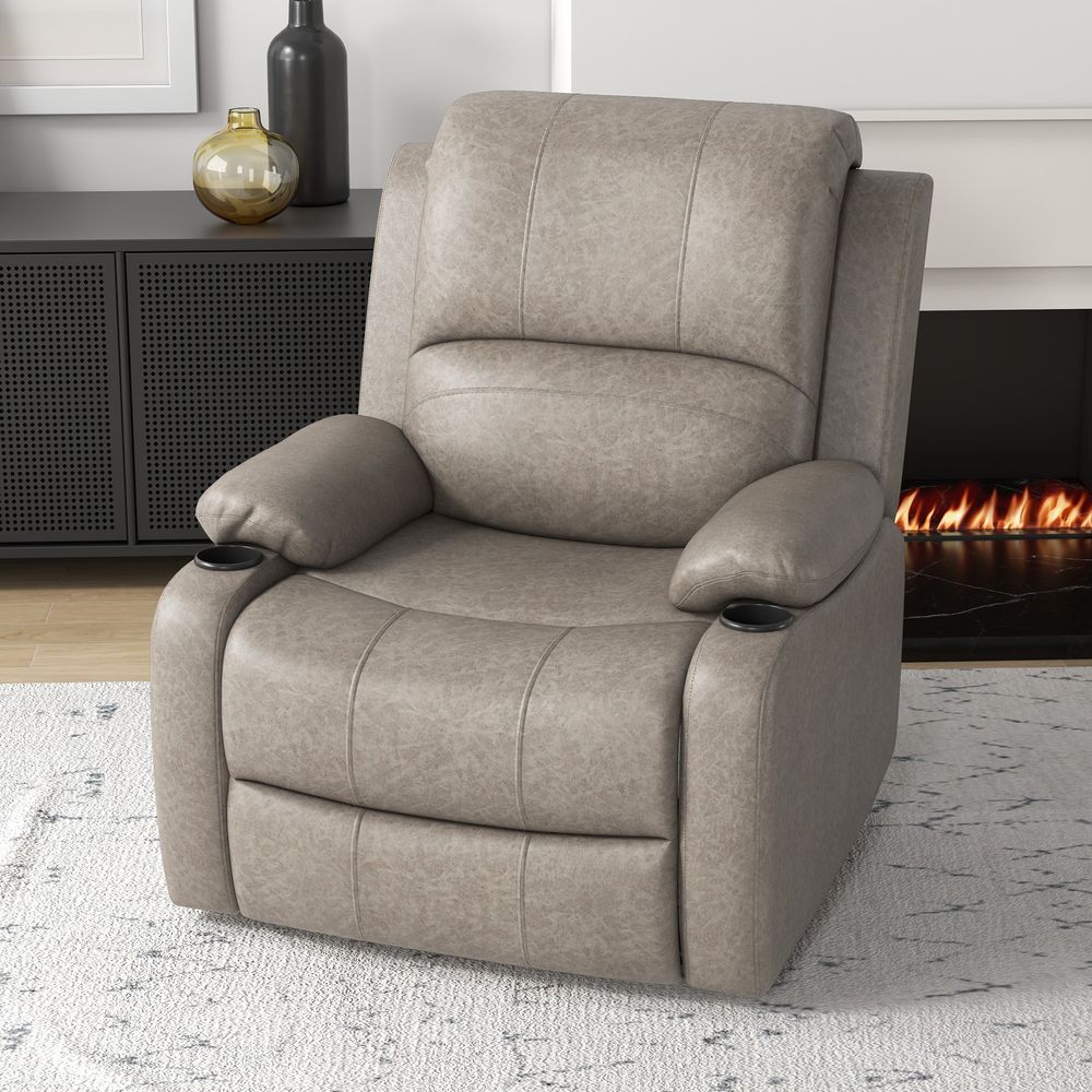 HOMCOM Recliner Armchair for Living Room, Recliner Chair with Cup Holder S0671347098