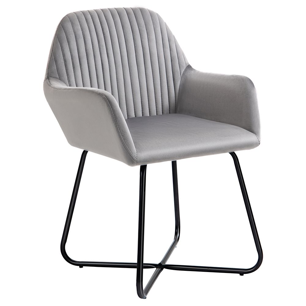 Modern Accent Chair Velvet-Feel Upholstered Lounge Armchair Metal Base Grey S0671347079