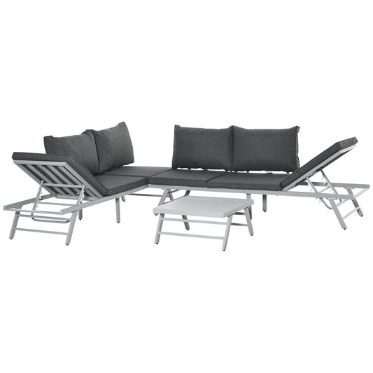 3Pc Garden Seating Set w/ Convertible Sofa Lounge Table Grey Coffee S0671072171