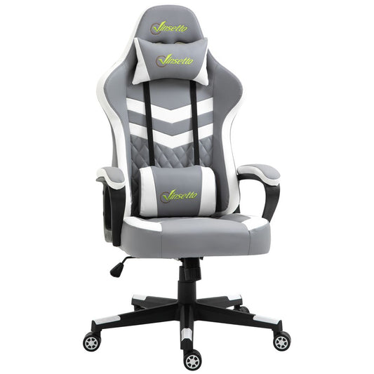 Racing Gaming Chair w/ Lumbar Support, Headrest, Gamer Office Chair, Grey White S0671097316