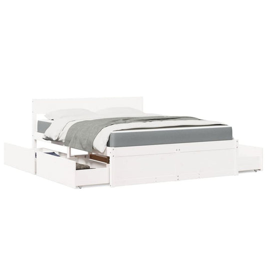 vidaXL Bed with Drawers and Mattress White 140x200 cm Solid Wood Pine S0671489520