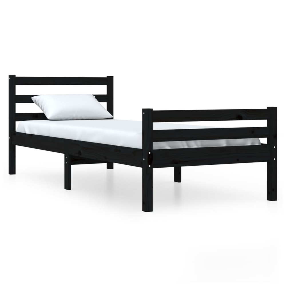 vidaXL Bed Frame Black Solid Wood 75x190 cm Small Single V0671036887