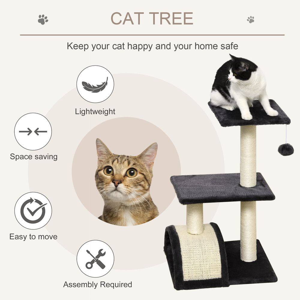 Cat Tree Activity Center Scratching Posts Sisal Arc Hanging Ball Grey Pawhut S0671081228