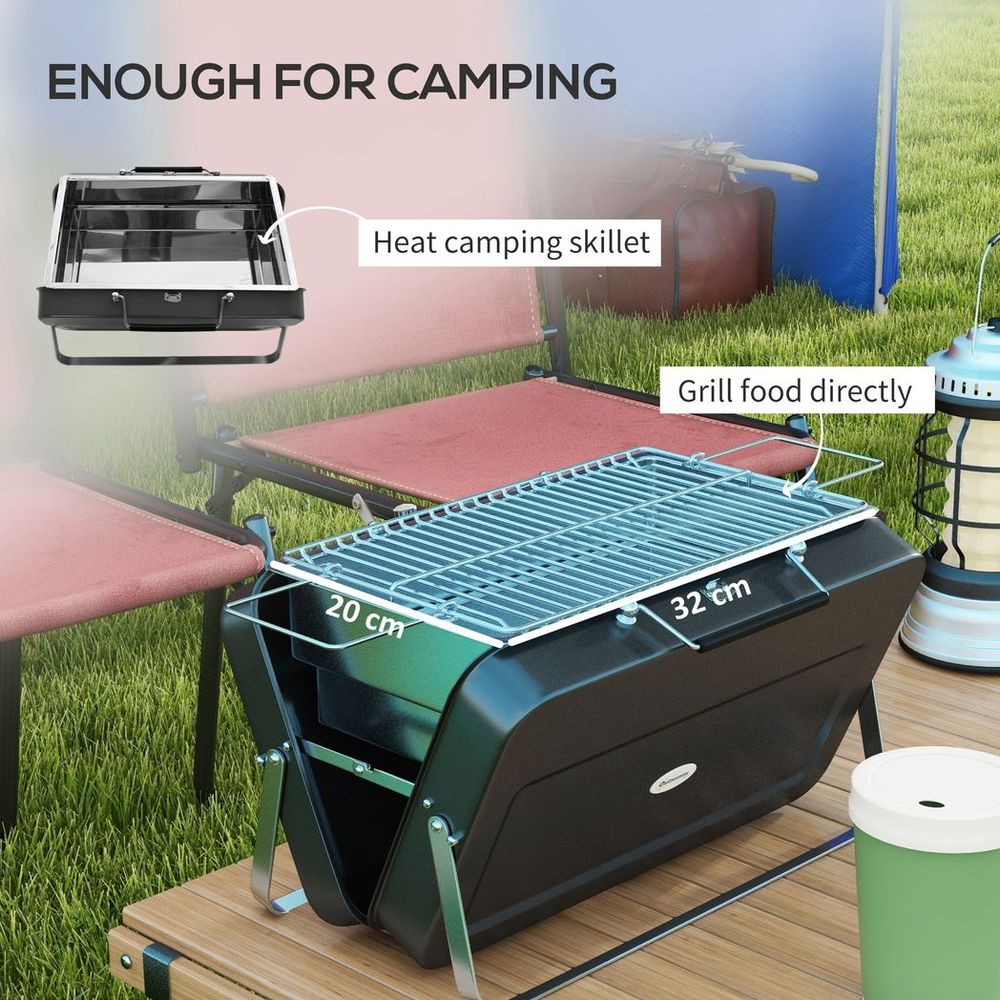 Outsunny Portable BBQ Grill with Suitcase Design for Camping Picnic Party, Black S0671433368