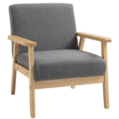 Linen Upholstered Pine Wood Accent Armchair Grey/Oak S0671071472