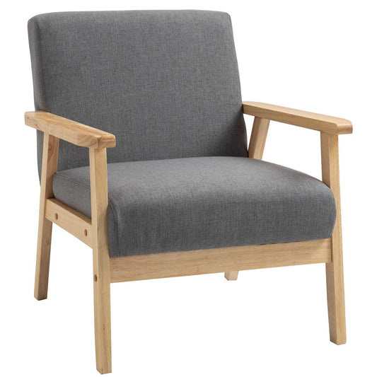 Linen Upholstered Pine Wood Accent Armchair Grey/Oak S0671071472