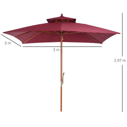 3m Patio Umbrella Bamboo Umbrella Parasol-Wine Red S067941539