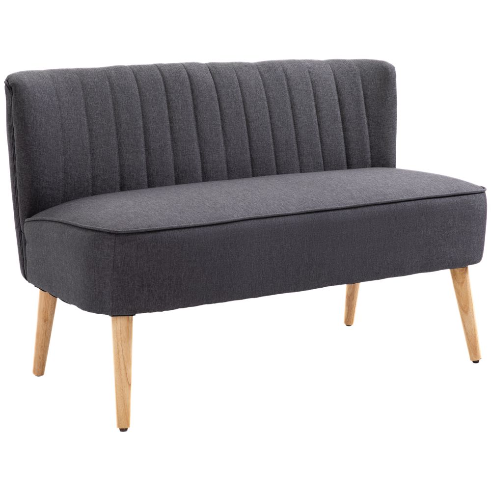 Modern Double Seat Sofa Loveseat Couch Padded Linen Wood Legs, Dark Grey S0671114583