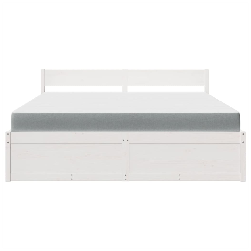 vidaXL Bed with Drawers and Mattress White 180x200 cm Super King Solid Wood Pine S0671489502