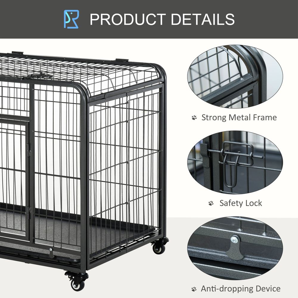 78x109cm Metal Dog Cage Kennel w/ Locking Door & Wheels Large Pets Pawhut S0671081089