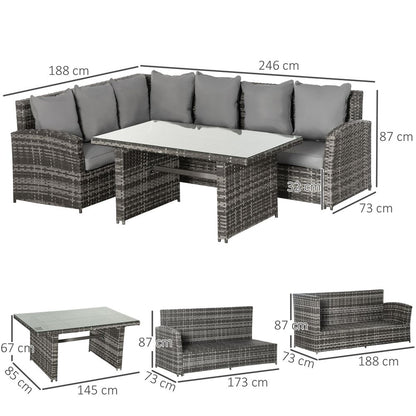 5-Seater Patio Dining Table Sets All Weather PE Rattan Sofa Cushions Grey S0671072406