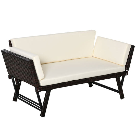 Outsunny 2-Seater 2-in-1 Rattan Convertible Sofa Daybed Brown S0671072392