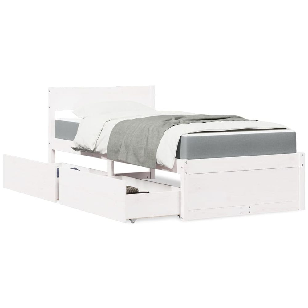 vidaXL Bed with Drawers and Mattress White 90x200 cm Solid Wood Pine S0671489511