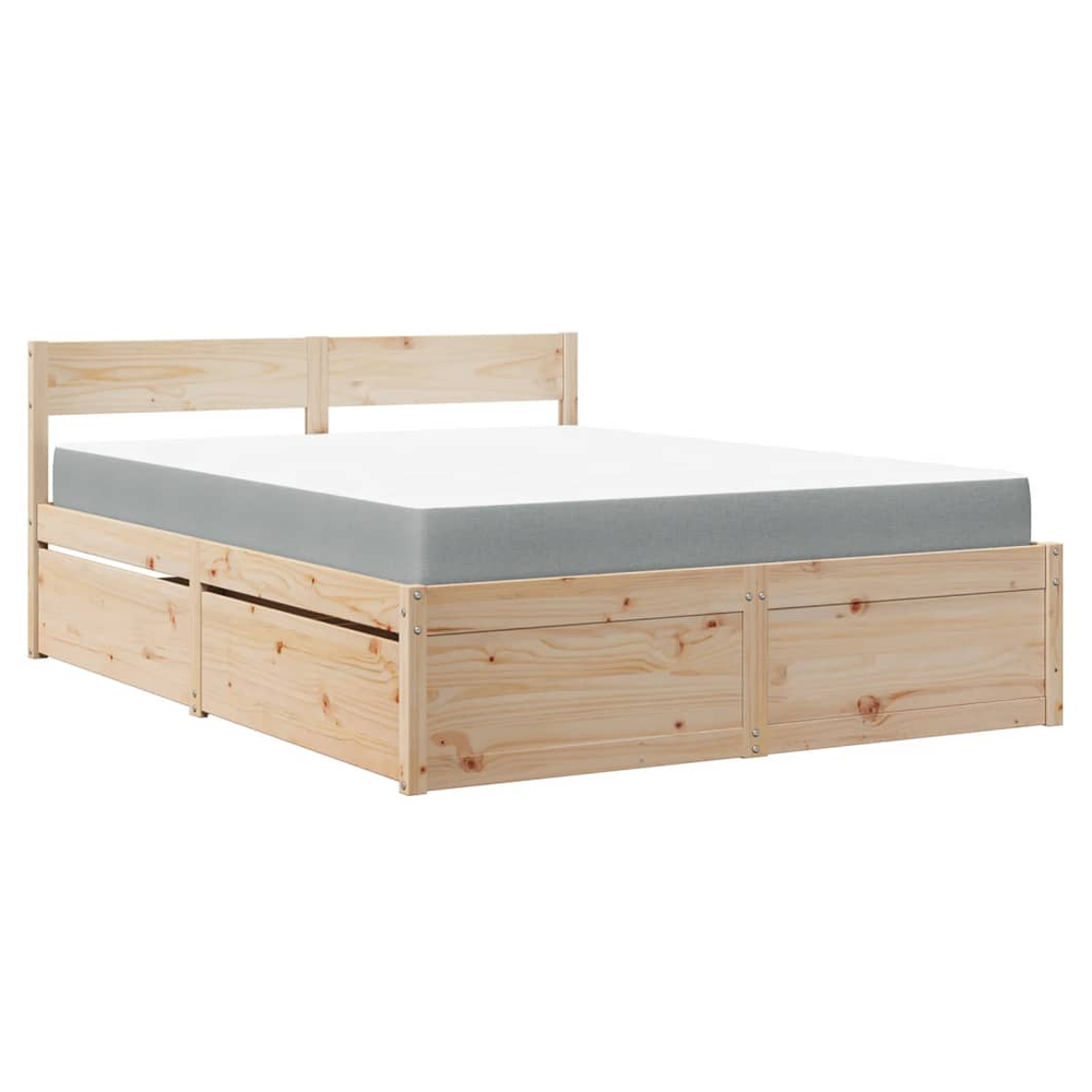 vidaXL Bed with Drawers and Mattress 140x200 cm Solid Wood Pine S0671489377