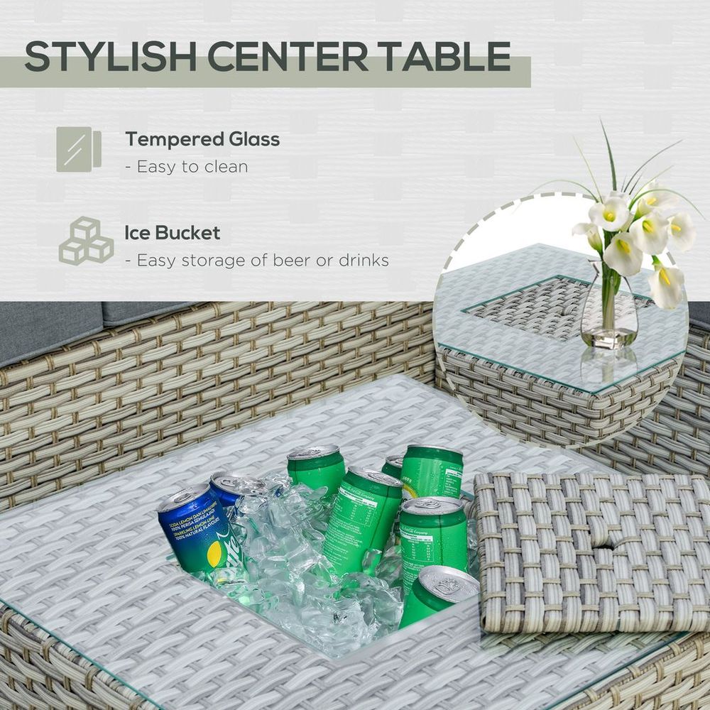 Patio PE Rattan Sofa Sectional Conversation Furniture Set w/ Ice Bucket S0671149277