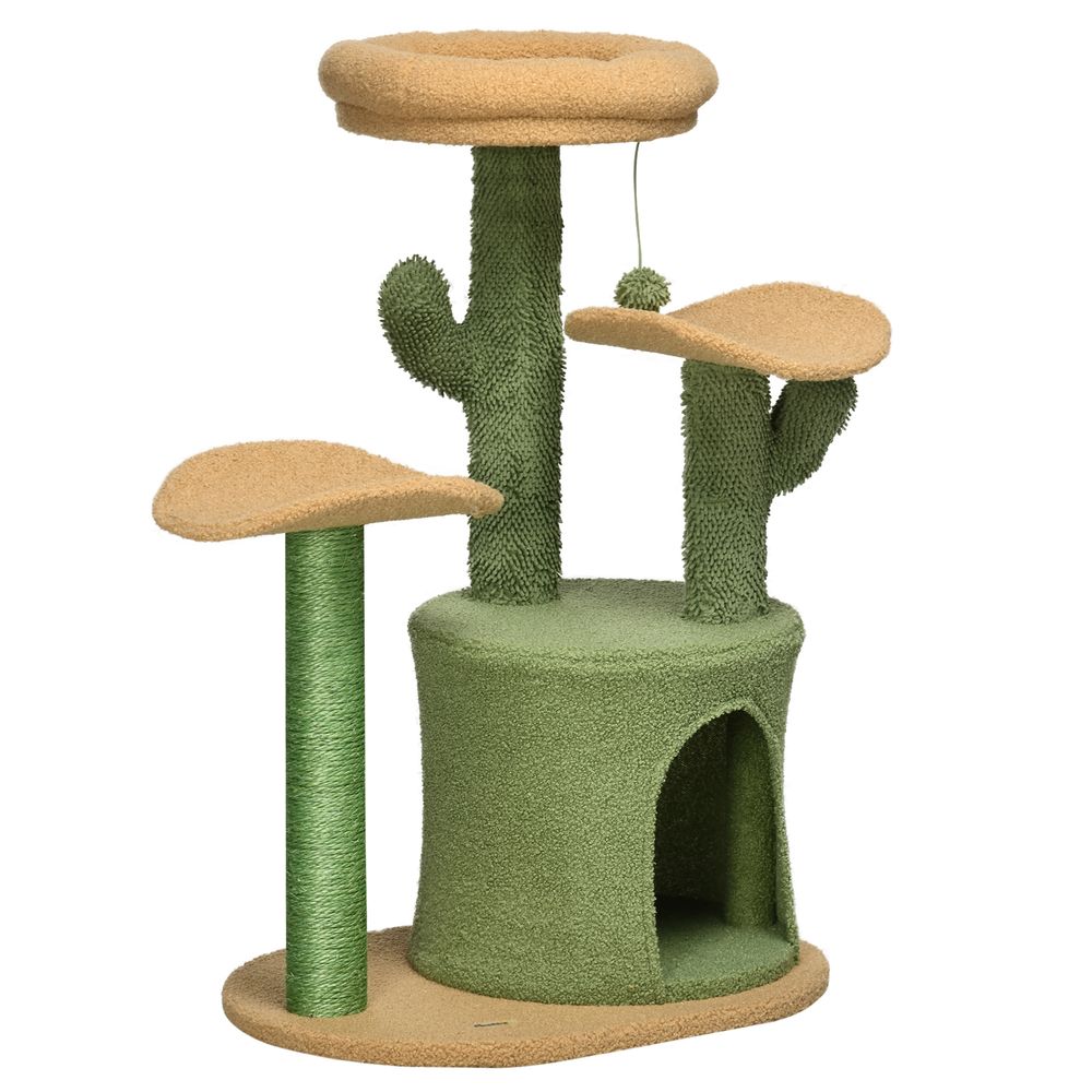 Multi-Lever Cat Tree with Scratching Post and Cat House Bed, Green Pawhut S0671081321