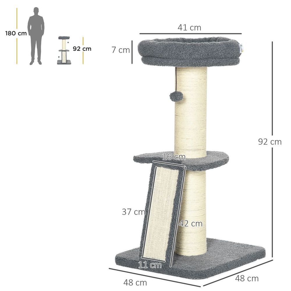 Cat Tree Tower for Indoor Cats w/ Scratching Posts, Pad, Dark Grey, Toy Ball S0671347304