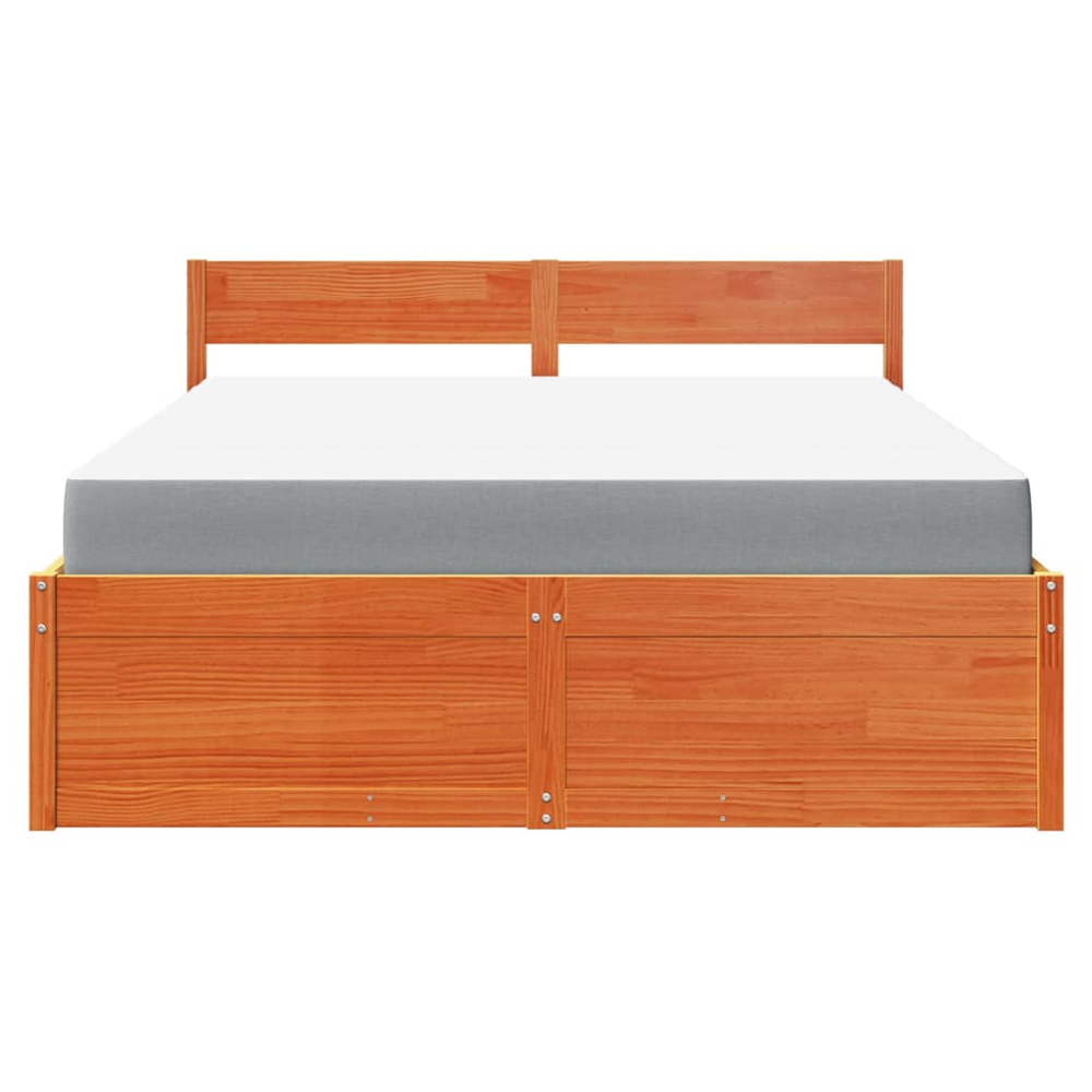 vidaXL Bed with Drawers and Mattress Wax Brown 160x200 cm Solid Wood Pine S0671489379