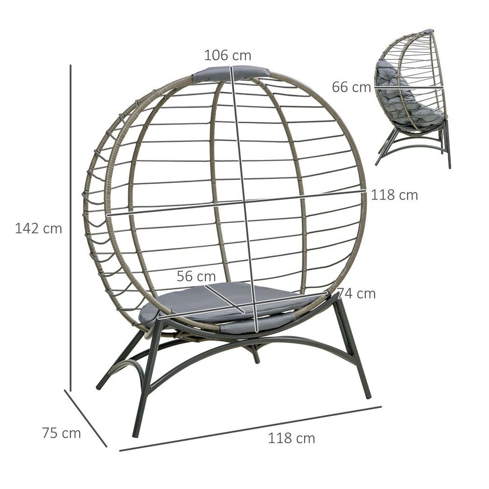 Outsunny Rattan Egg Chair Wicker Basket Chair with Cushion Bottle Holder Bag S0671129935