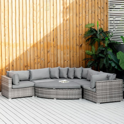 6-Seater Rattan Sofa Set Half Round w/ Cushions Grey S0671072408