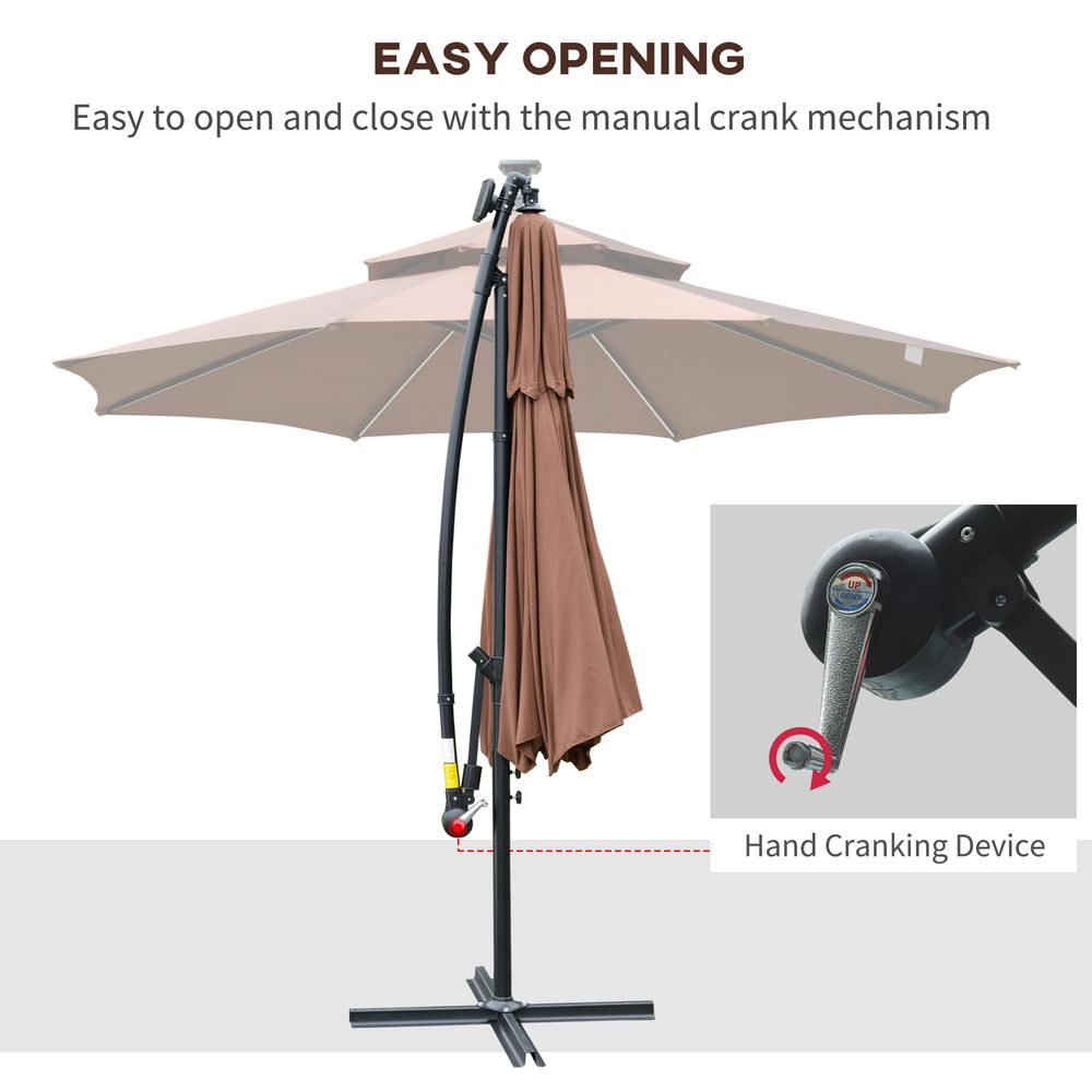 3m Cantilever Banana Parasol Double Roof, LED Solar lights, Crank, S0671072315