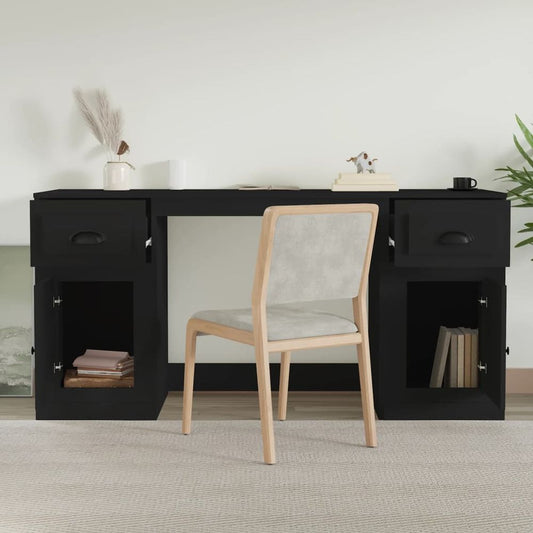 vidaXL Desk with Cabinet Black Engineered Wood V0671198236