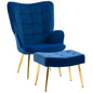 HOMCOM Button Tufted Armchair with Footstool and Gold Tone Steel Legs Dark Blue S0671347096