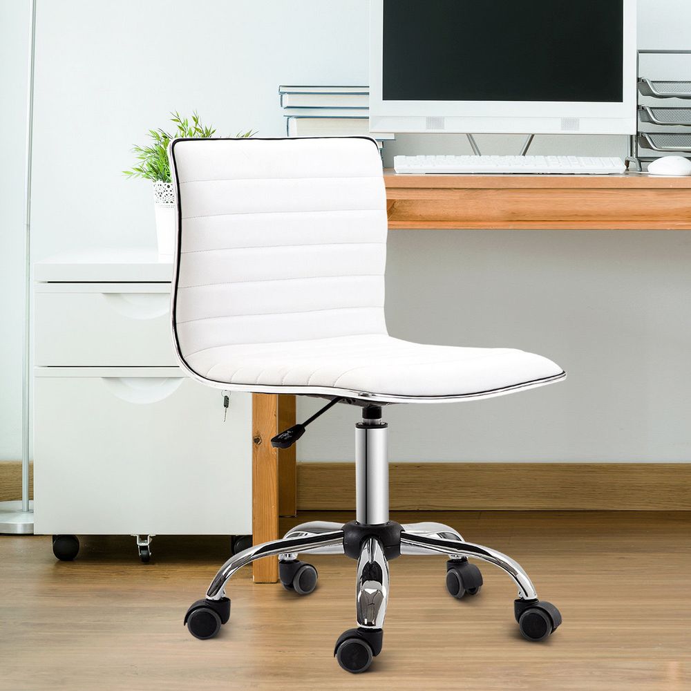 Armless Mid-Back Adjustable Office Chair 360 Swivel Ergonomic White HOMCOM S0671080460