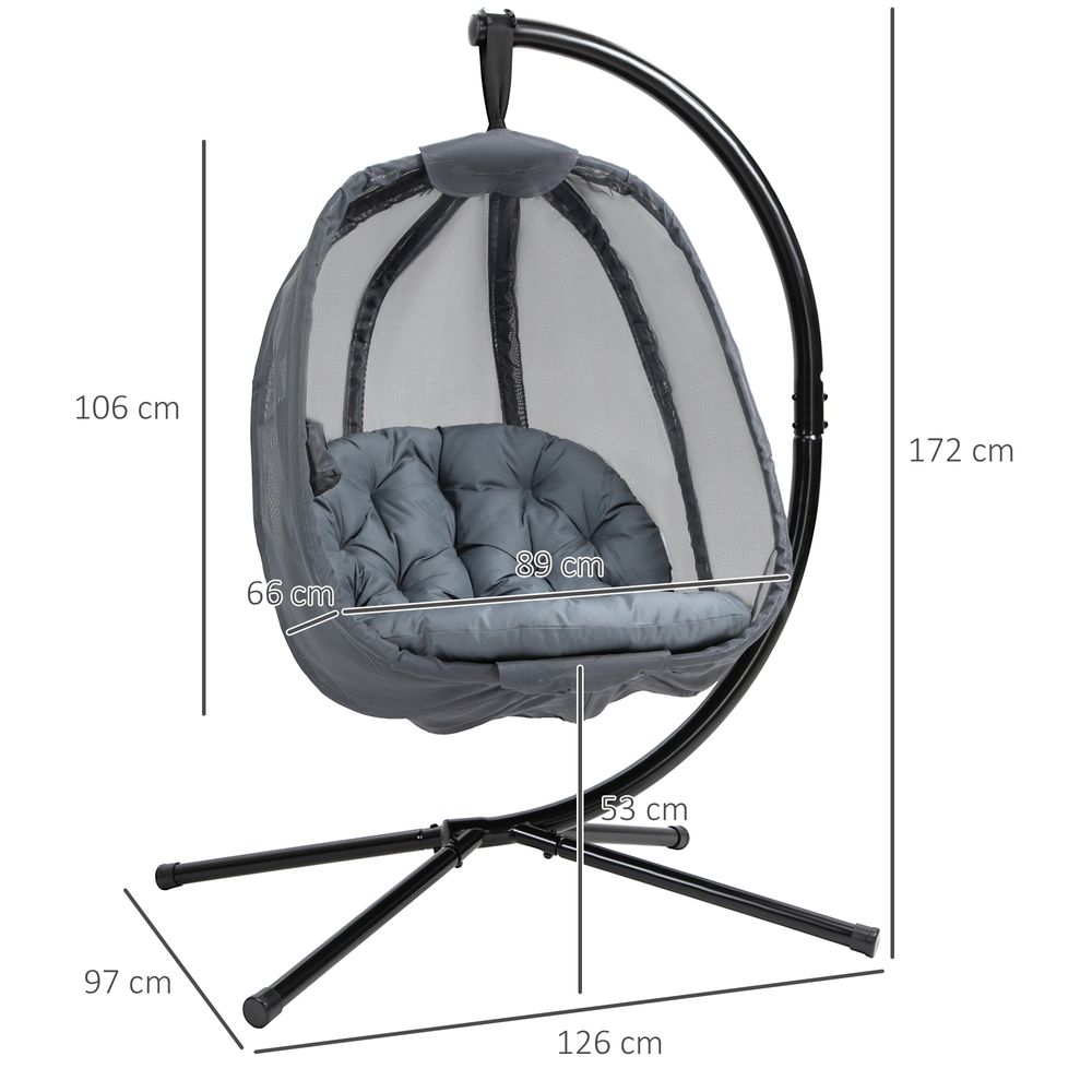 Folding Hanging Egg Chair w/ Cushion and Stand Grey S0671080256