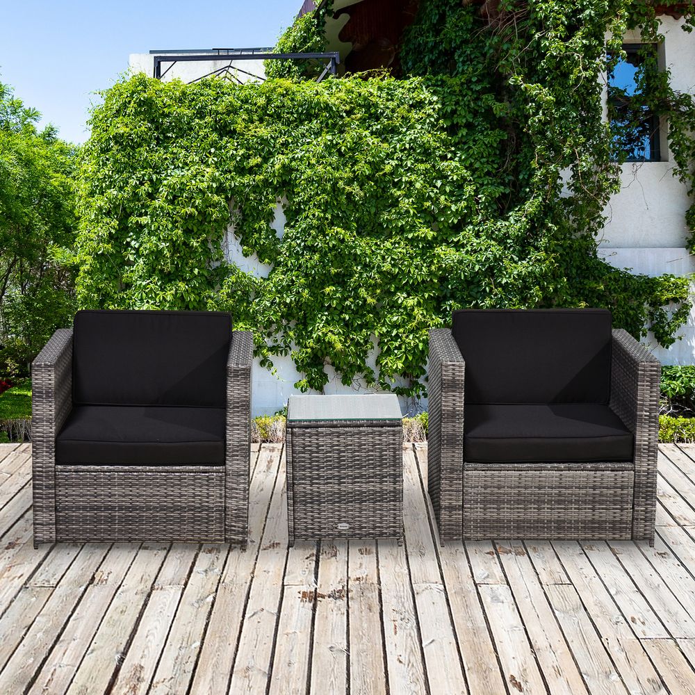 Outsunny 2 Seater Rattan Sofa Furniture Set W/Cushions, Steel Frame-Grey S0671072398