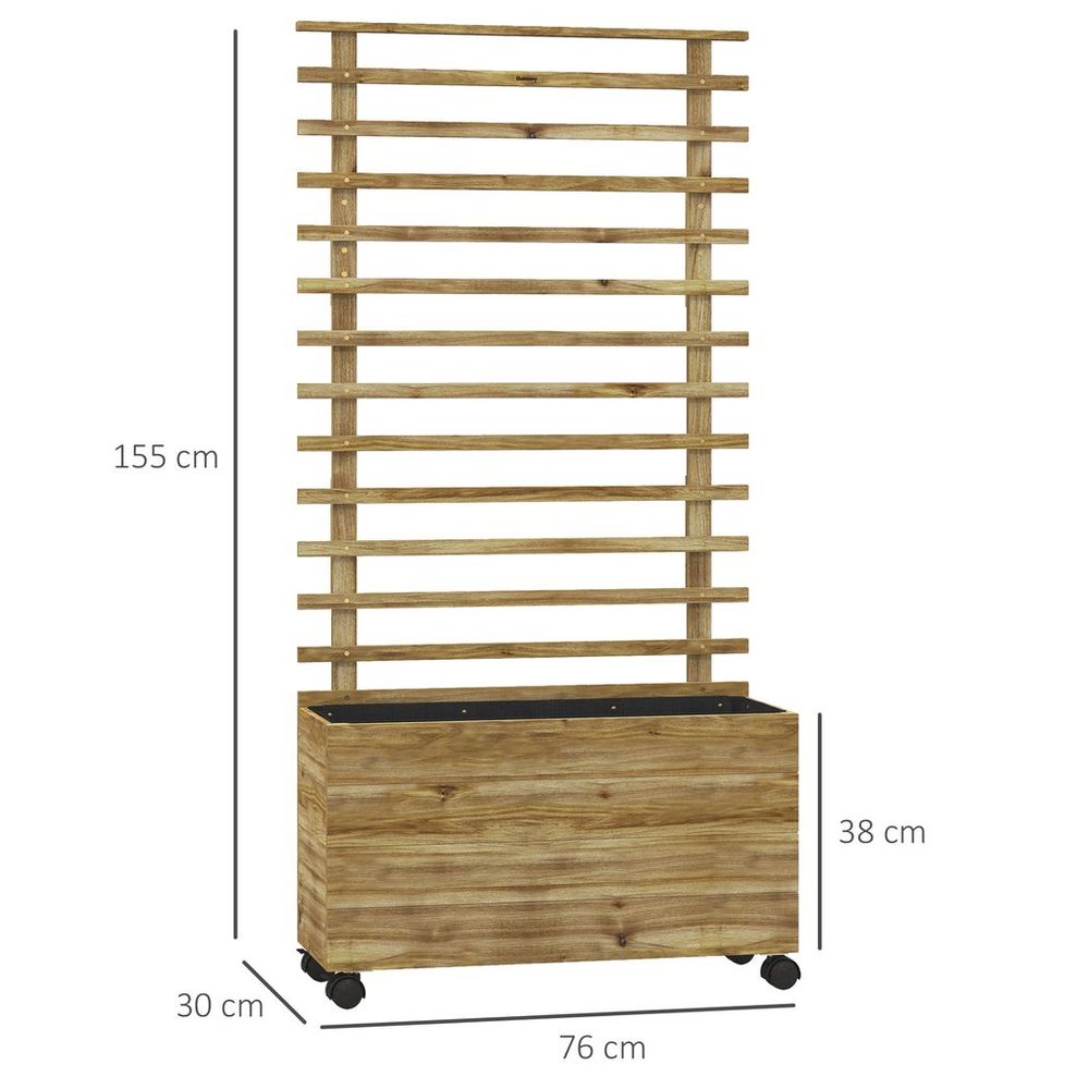 Outsunny Garden Wooden Trellis Planter Box Raised Bed w/ 4 Wheels, Natural S0671383585