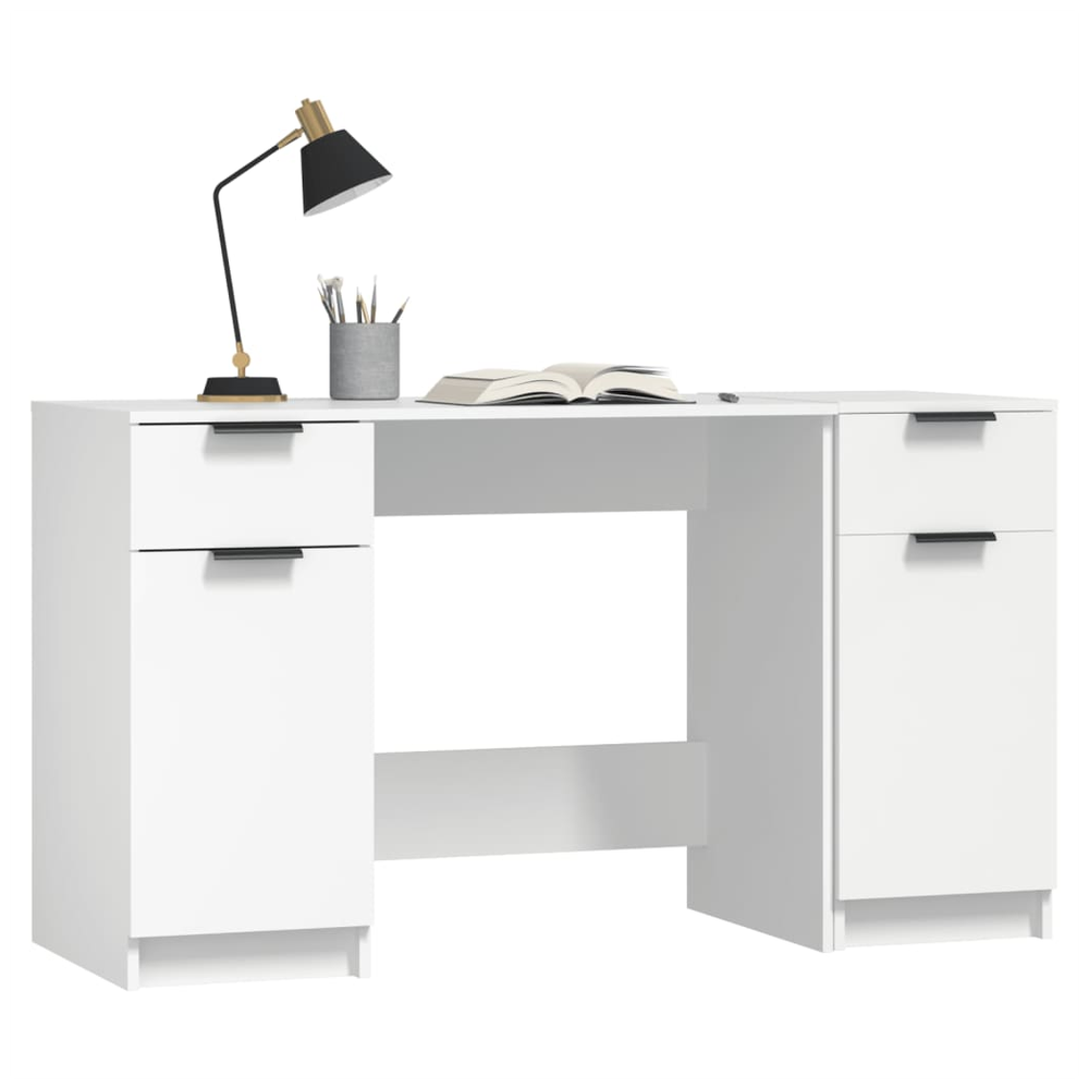 vidaXL Desk with Side Cabinet White Engineered Wood S0671070853