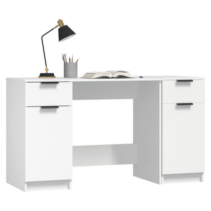 vidaXL Desk with Side Cabinet White Engineered Wood S0671070853