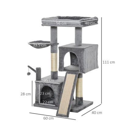 Cat Tree Tower w/ Sisal Scratching Posts Pad Hanging Ball Perch Condo Hammock S0671071033