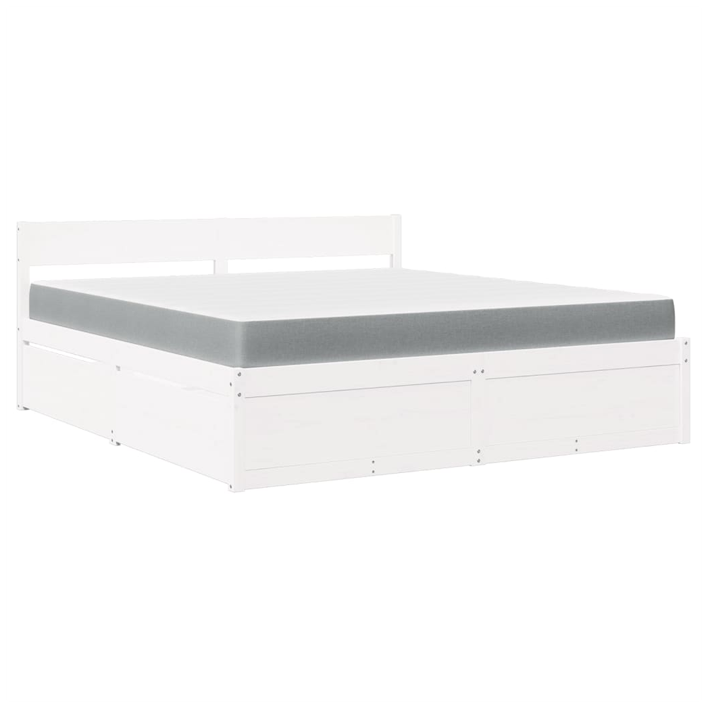 vidaXL Bed with Drawers and Mattress White 180x200 cm Super King Solid Wood Pine S0671489502