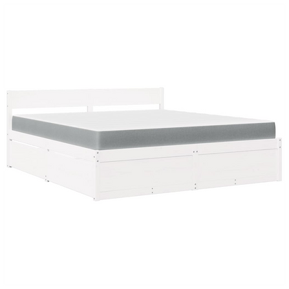 vidaXL Bed with Drawers and Mattress White 180x200 cm Super King Solid Wood Pine S0671489502