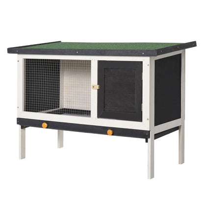 Wooden Rabbit Hutch Small Pet Habitat w/ Dropping Tray Openable Asphalt Roof S0671071179