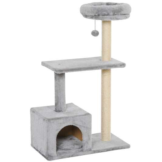 Cat Tree w/ Sisal-Covered Scratching Posts Condo Grey 60L X 33.5W X 96H cm S0671071015