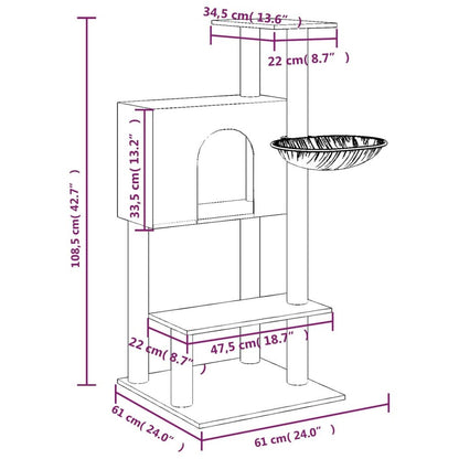 vidaXL Cat Tree with Sisal Scratching Posts Cream 108.5 cm S0671085630