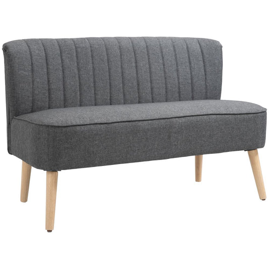 Modern Double Seat Sofa Loveseat Couch Padded Linen Wood Legs, Grey S0671114534