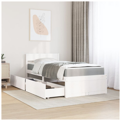 vidaXL Bed with Drawers and Mattress White 90x190 cm Single Solid Wood Pine S0671489374