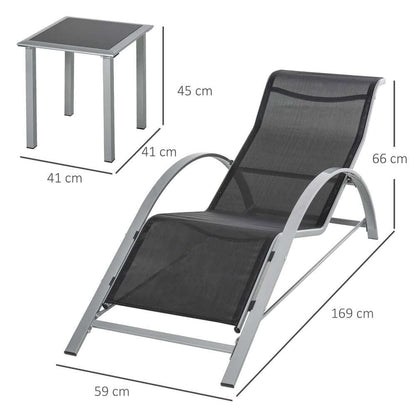 3 Pieces Lounge Chair Set Garden Sunbathing Chair w/ Table Black Outsunny S0671080294