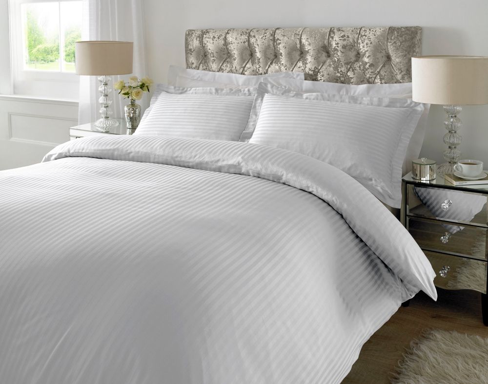 300 TC - 100% Cotton Sateen Stripe Duvet Cover Set White V002501803