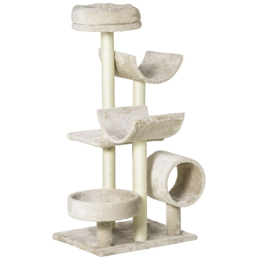 Multi-Level Large Cat Tree Scratching Post Perch Play Center Tunnel Beige S0671070875