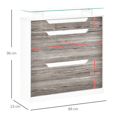 Shoe Cabinet w/ 3 Drawers High Gloss Storage Cupboard w/ Glass Top Grey S0671079948