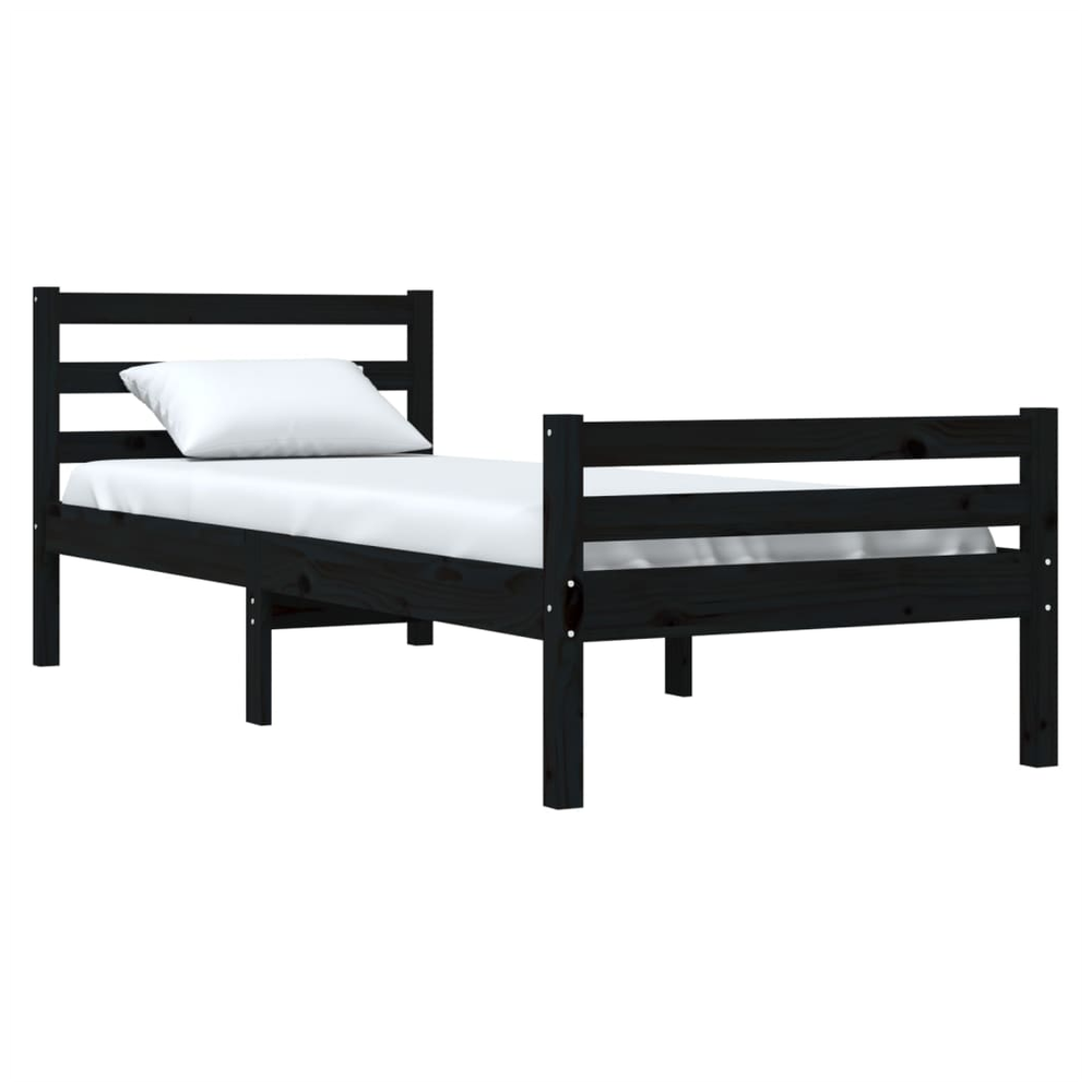 vidaXL Bed Frame Black Solid Wood 75x190 cm Small Single V0671036887