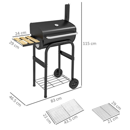 Outsunny Charcoal Barbecue BBQ Grill Trolley W/ Shelves, Lid and Thermometer S0671433371