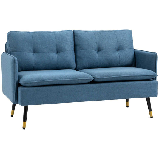 2 Seater Sofas for Living Room Fabric Couch Button Tufted Love Seat Dark Blue S0671102898